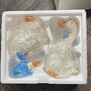 Vintage House of Lloyd Ceramic Duck Figurines with Blue Accents New in Box 1987
